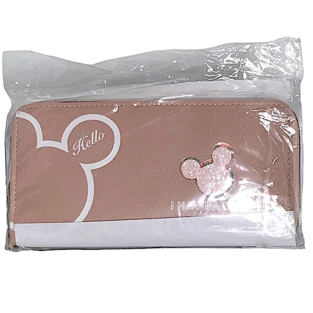 Minnie Mickey Mouse Wristlet Clutch  Convertible Long Wallet Dusty Pink - Picture 16 of 16